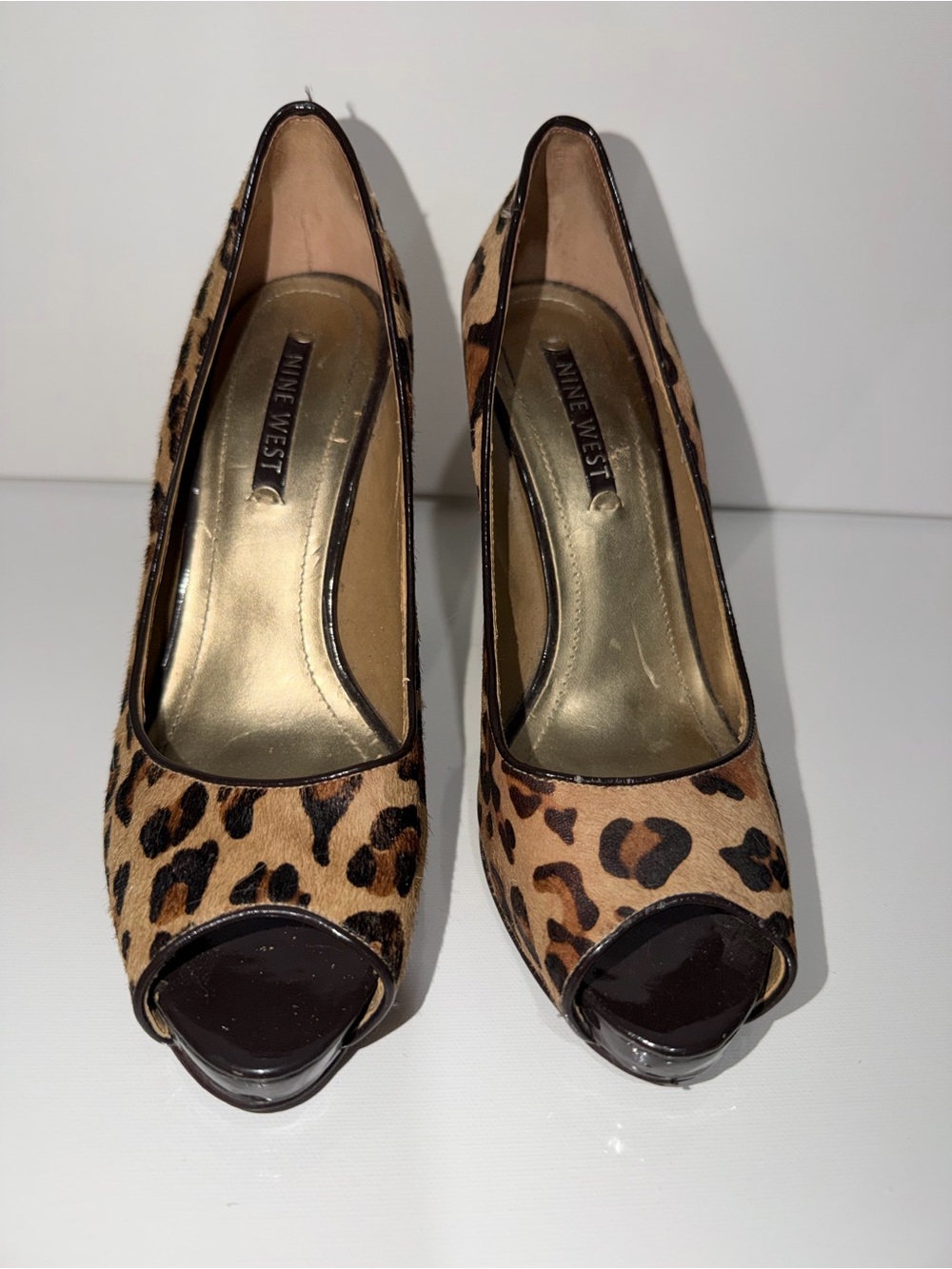 Nine West Leopard Print Peep-Toe Stilettos - Brown/Black - Picture 3 of 10